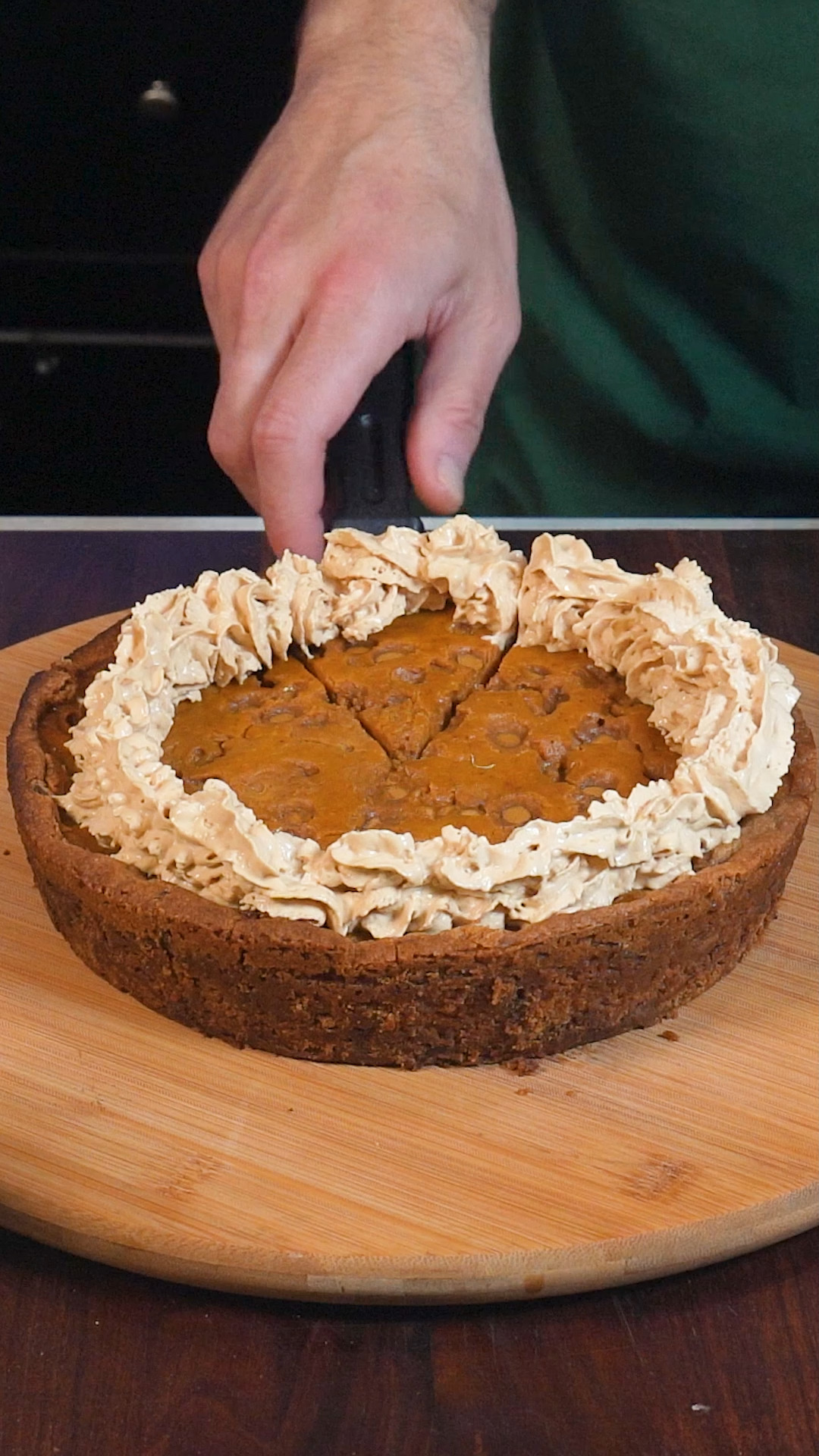 Making chocolate chip cookie pumpkin pie