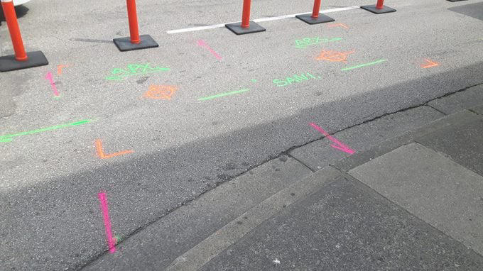 If you see red paint on the ground, this is what it means