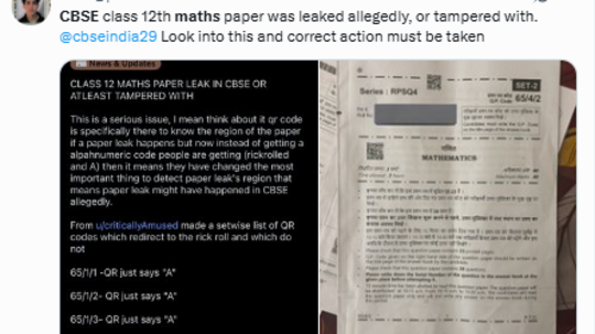 CBSE class 12 maths paper goes viral after QR code leads to a prank ...