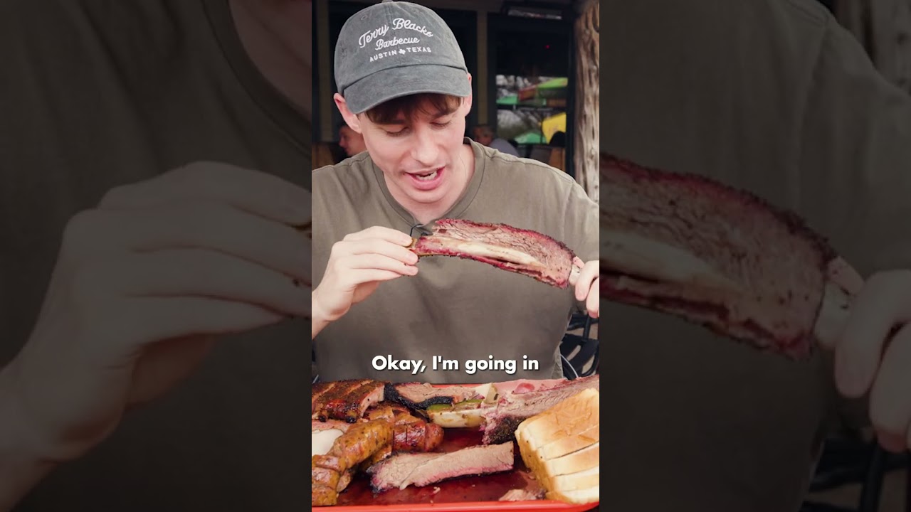 British guys take on giant Texas BBQ rib – epic first reactions!