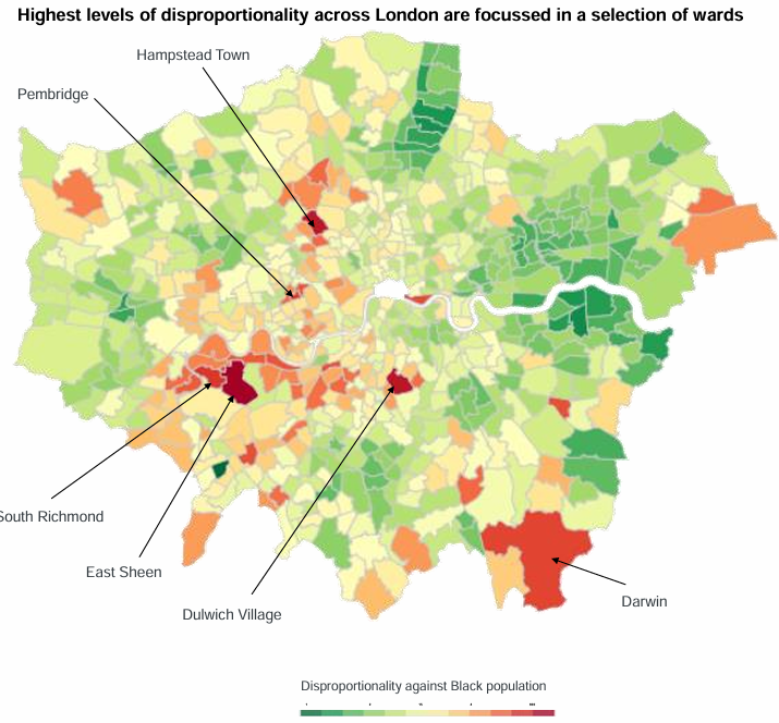 The affluent areas where black Londoners are more likely to be stopped