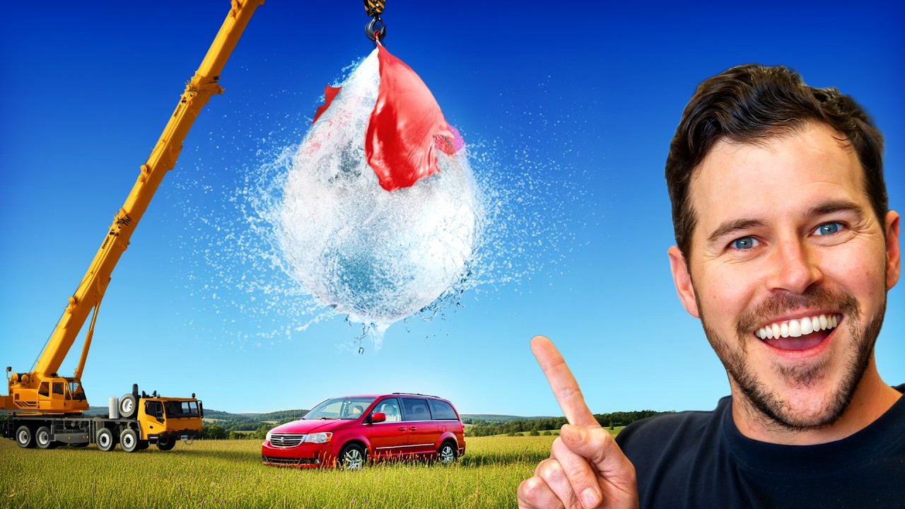 Watch what happens when 2 tons of water fall onto a car