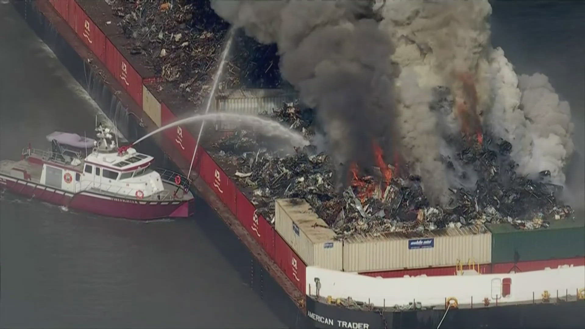 Fire erupts on scrap metal barge on Delaware River