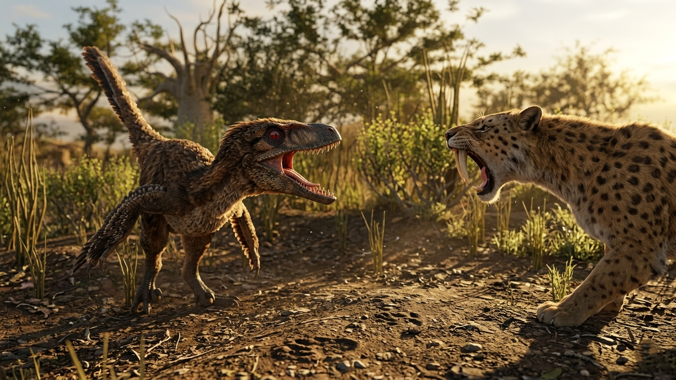 Watch what happens when a sabertooth fights a raptor