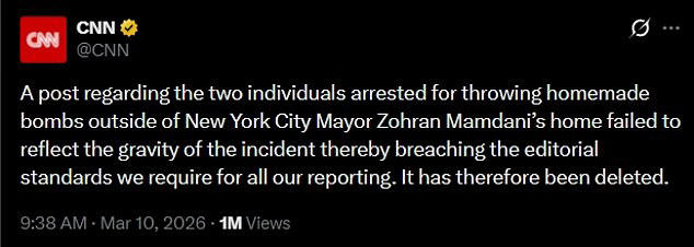 In its place, CNN penned a statement that admitted the post 'failed to reflect the gravity of the incident thereby breaching the editorial standards we require for all our reporting'