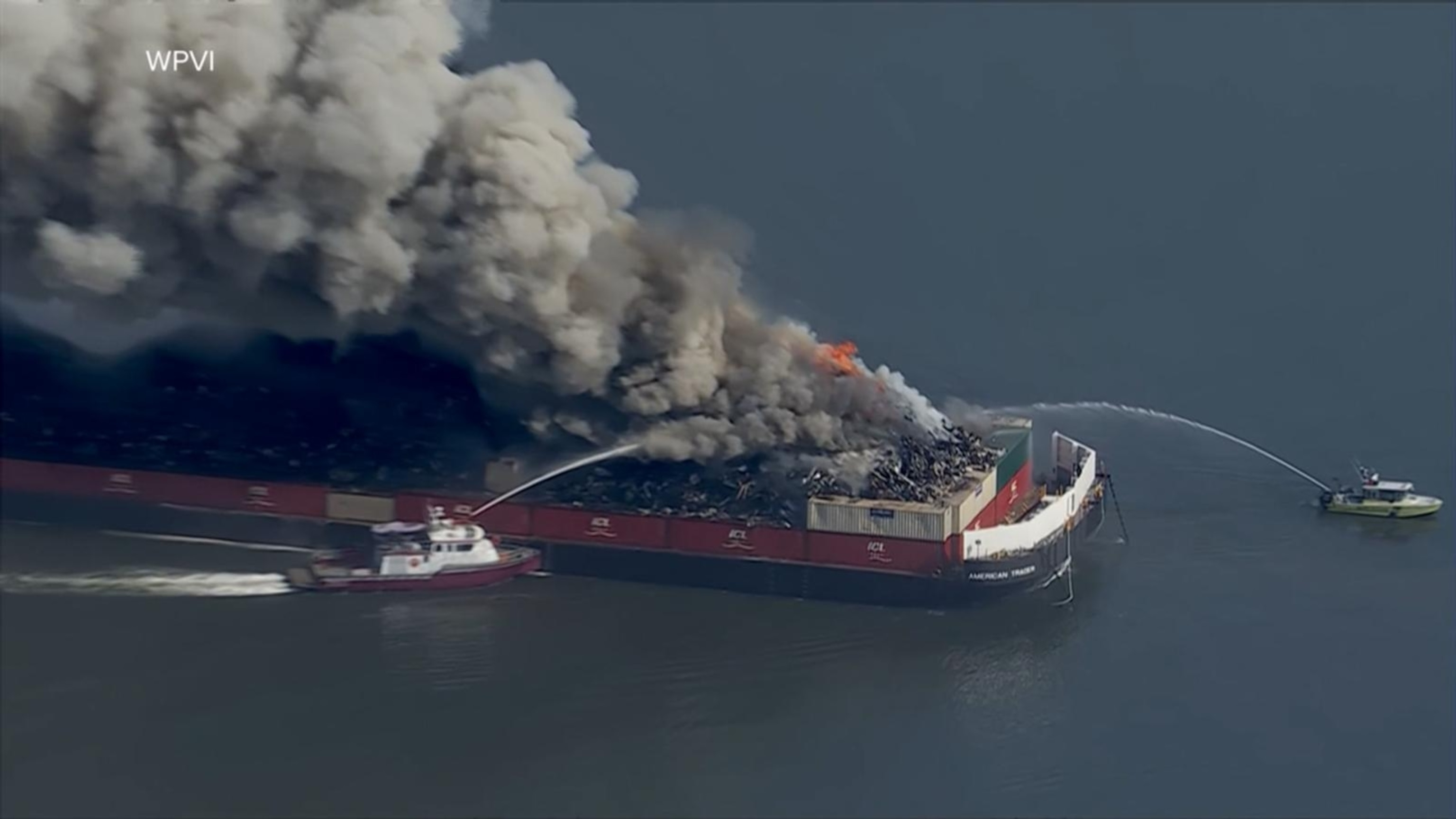 Crews battle intense barge fire in Delaware