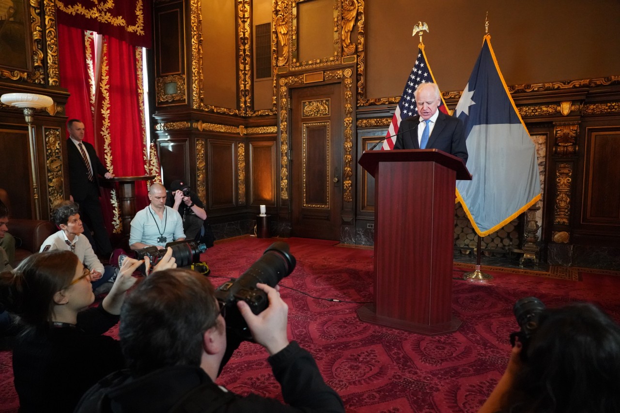 Gov. Tim Walz at a press conference in January.