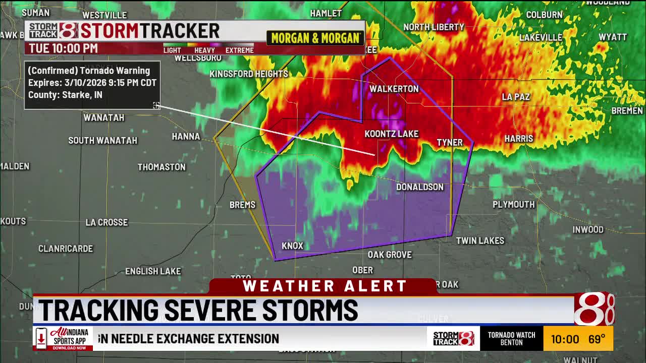 Tornado warnings in northern Indiana, Illinois on night of March 10, 2026