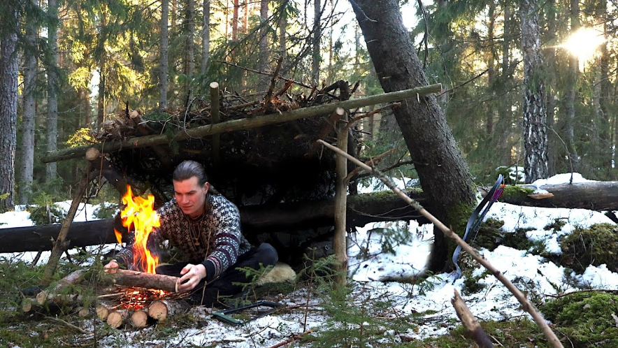 Quiet Winter Camping In The Forest Building A Survival Shelter