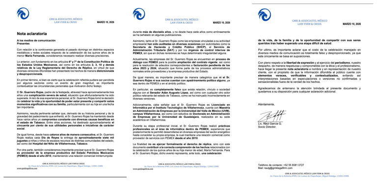 Empresario petrolero aclara versiones sobre fiesta de XV años de su hija, niega conflicto de interés