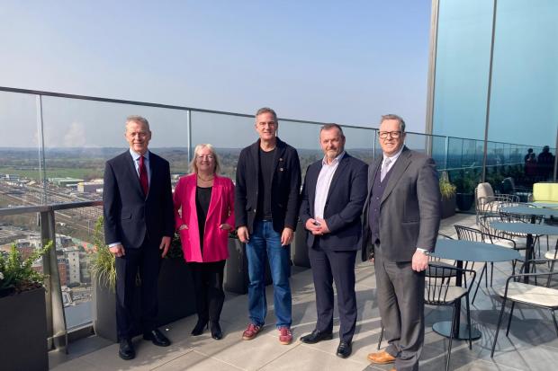 Business secretary visits landmark office building One Station Hill in ...