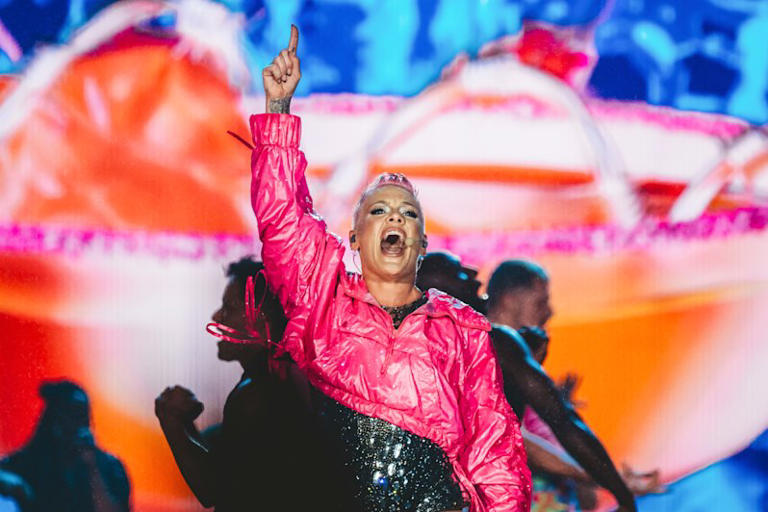 Pink performing at Sydney’s Allianz Stadium in February 2024.