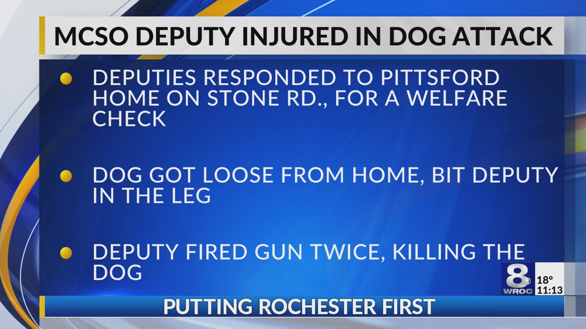 MCSO: Injured deputy shoots, kills dog after being bitten in Pittsford