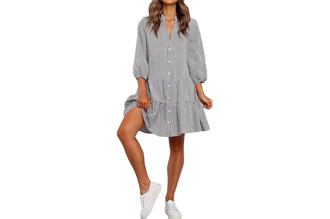 Utcoco Women S 2025 Spring Summer Plaid Shirt Dress