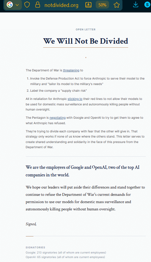 AI workers unite: Google and OpenAI staff back Anthropic on AI military ...