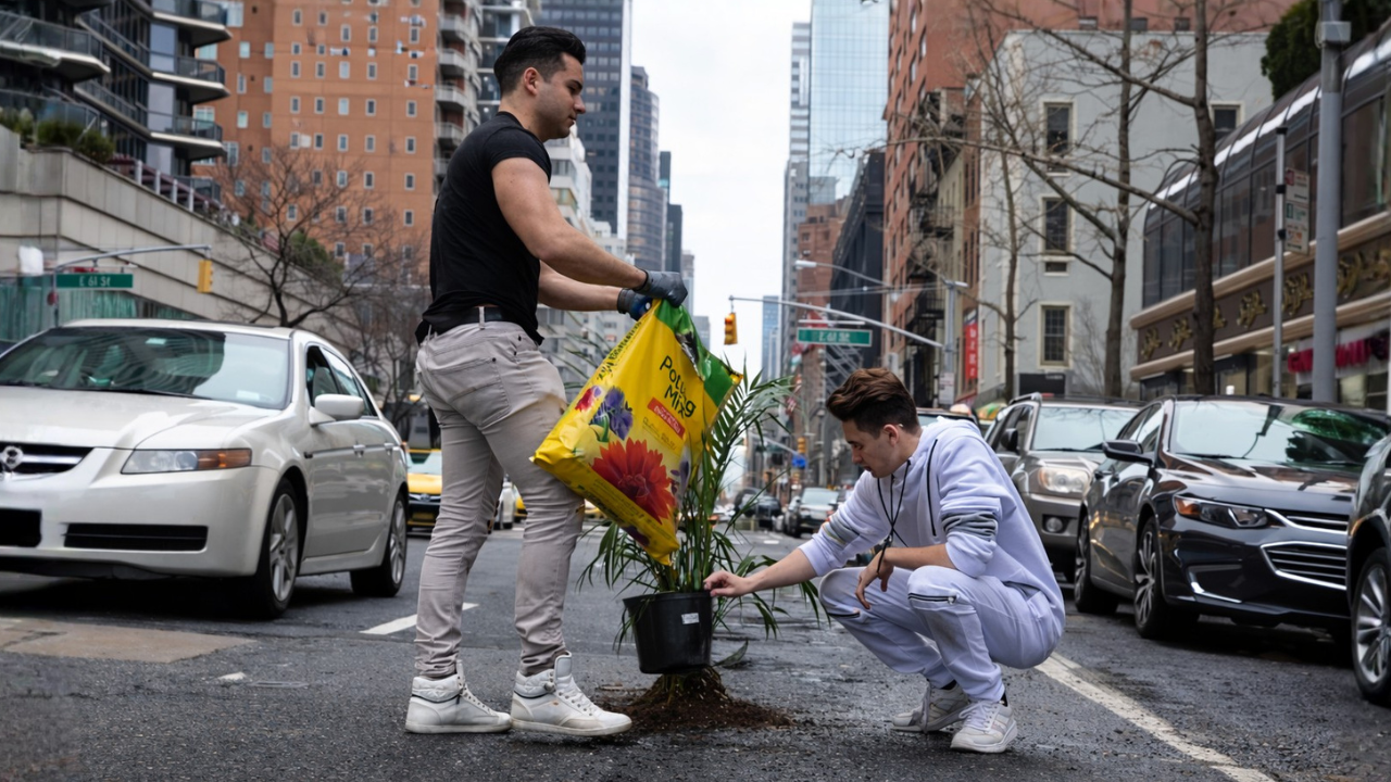 Planting trees in NYC street potholes