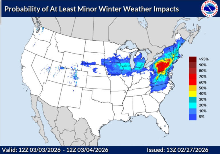 Winter storm chances worsen for 3 states ahead of next week's snowfall