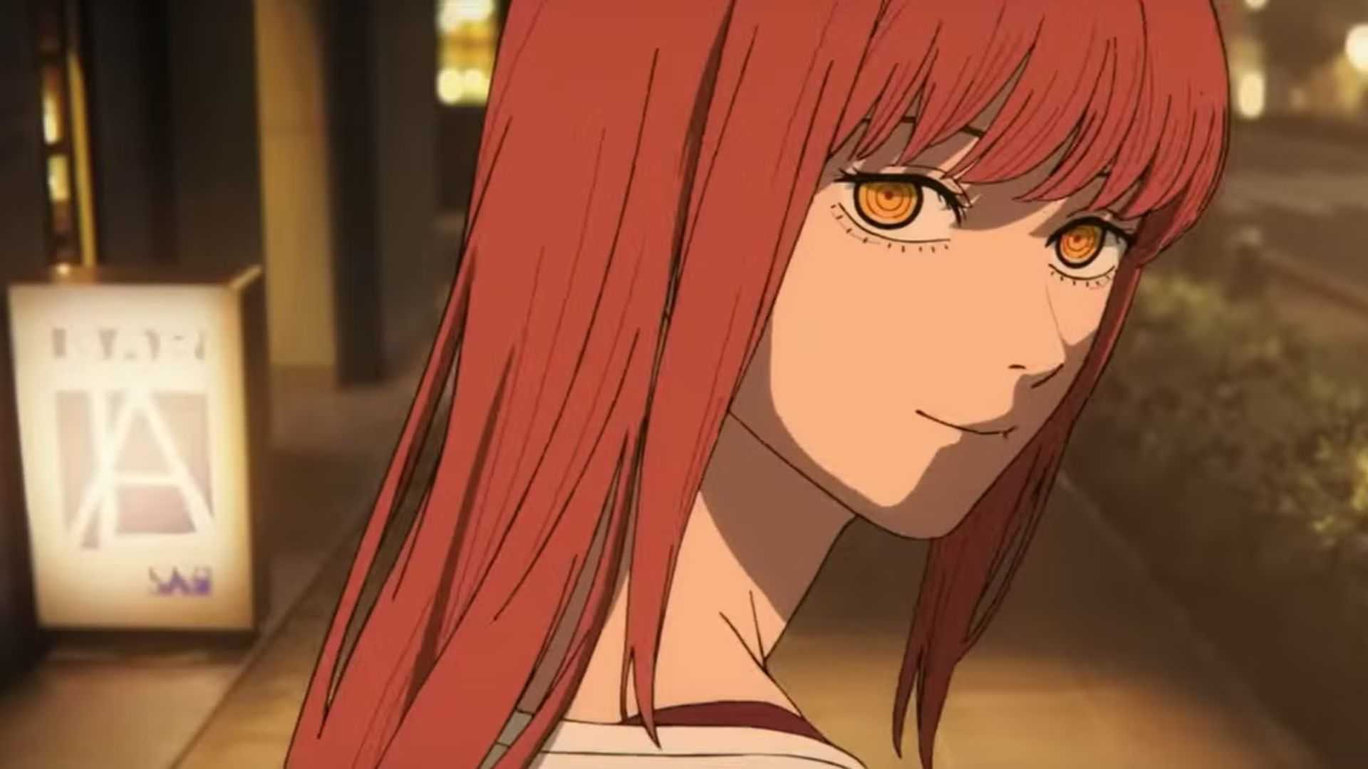 Makima smiling at night in Chainsaw Man The Movie Reze Arc anime.