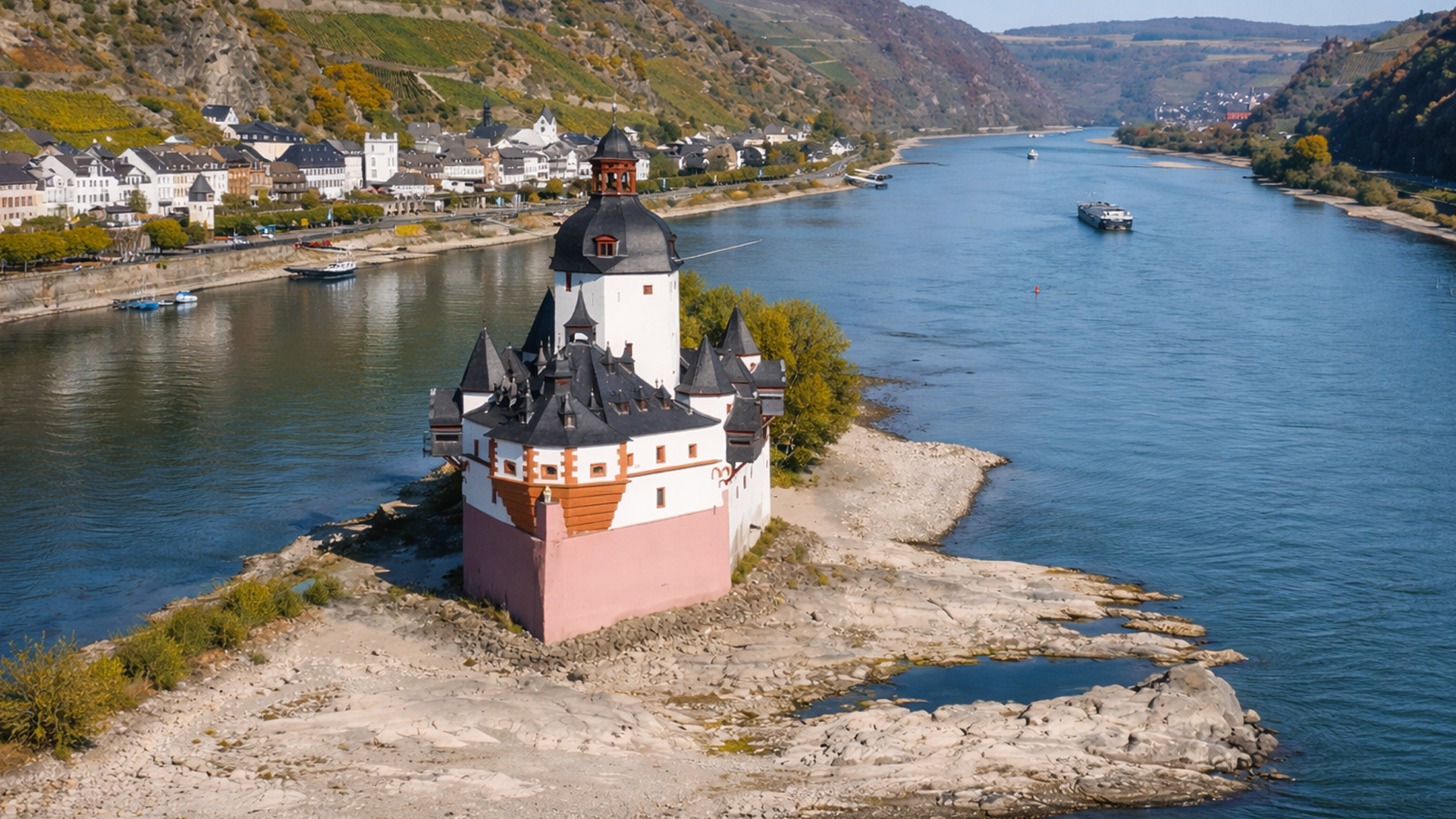 A medieval toll station in the water