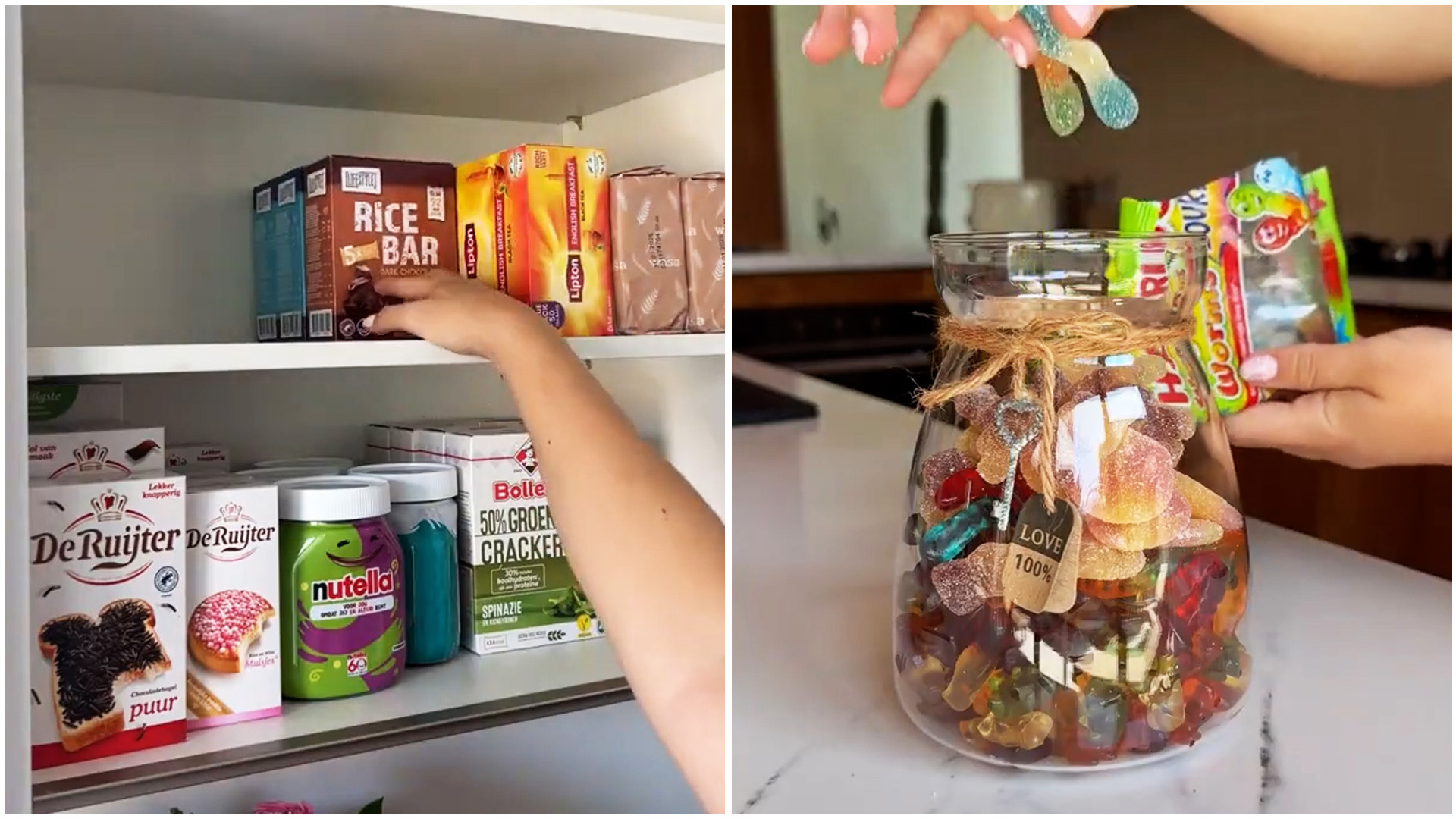 Snack shelf organizing and jar refill ASMR