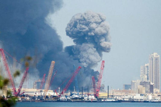 Smoke rises in the sky after blasts were heard in Bahrain’s capital, where a US Navy fleet is headquartered (Photo: Stringer/Reuters)
