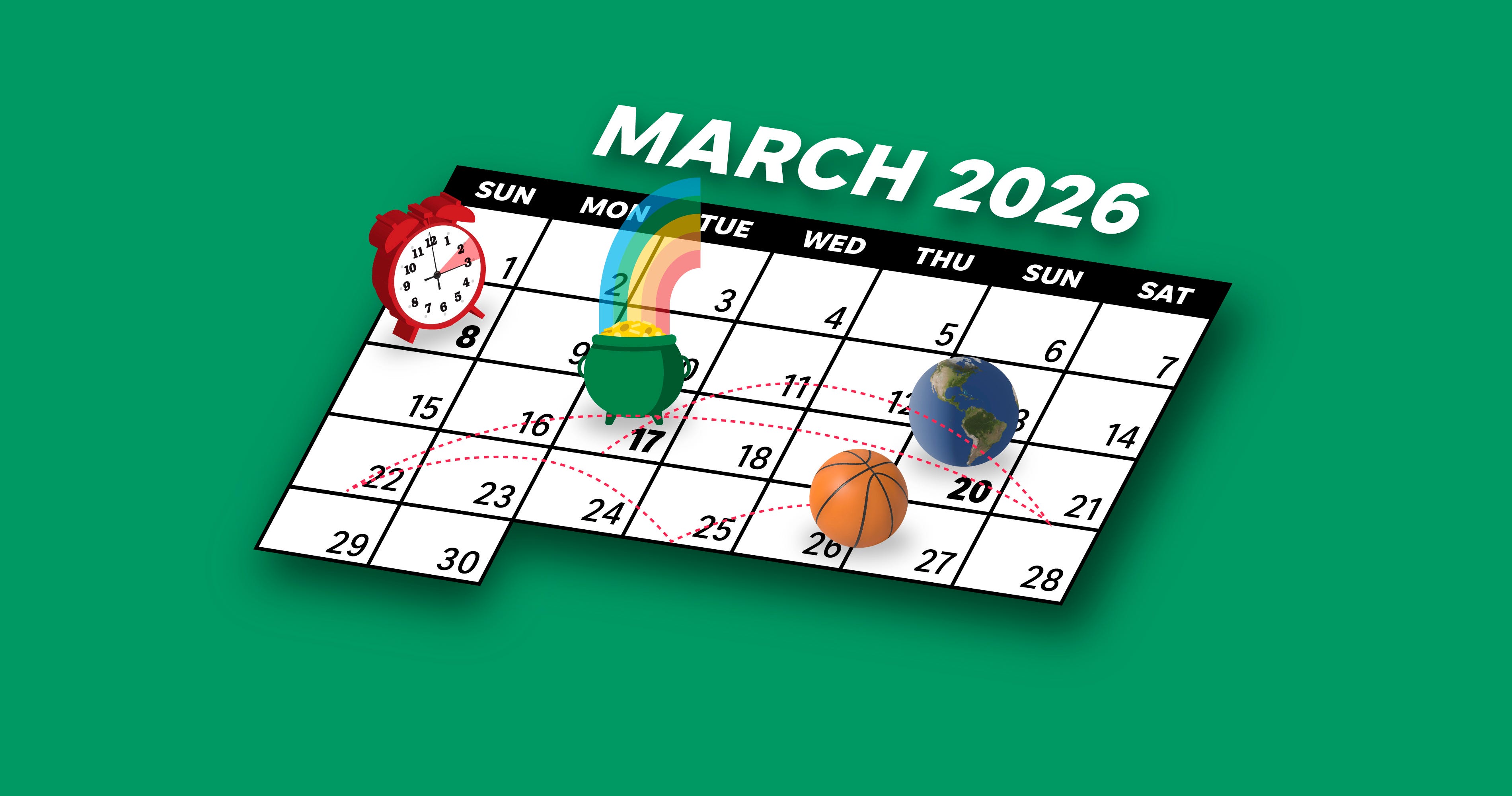 March 2026 calendar: St. Patrick's Day, daylight saving time, more