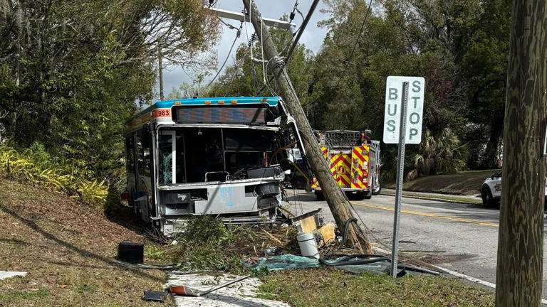Bus driver falls asleep at wheel, hits utility pole in Brooksville: HCSO