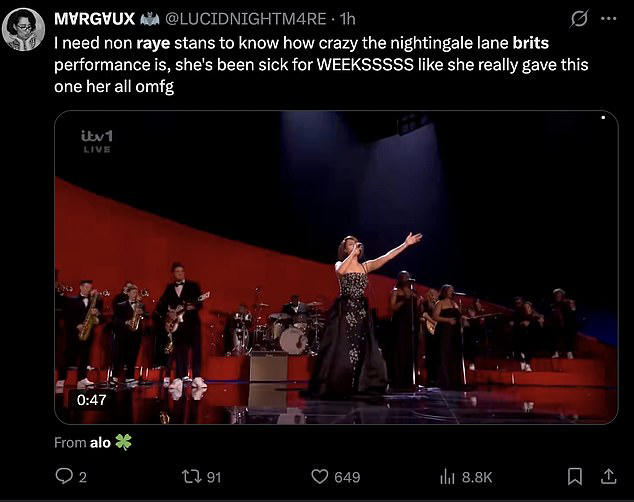 Raye commands BRITs stage in emotional show-stopping performance as ...