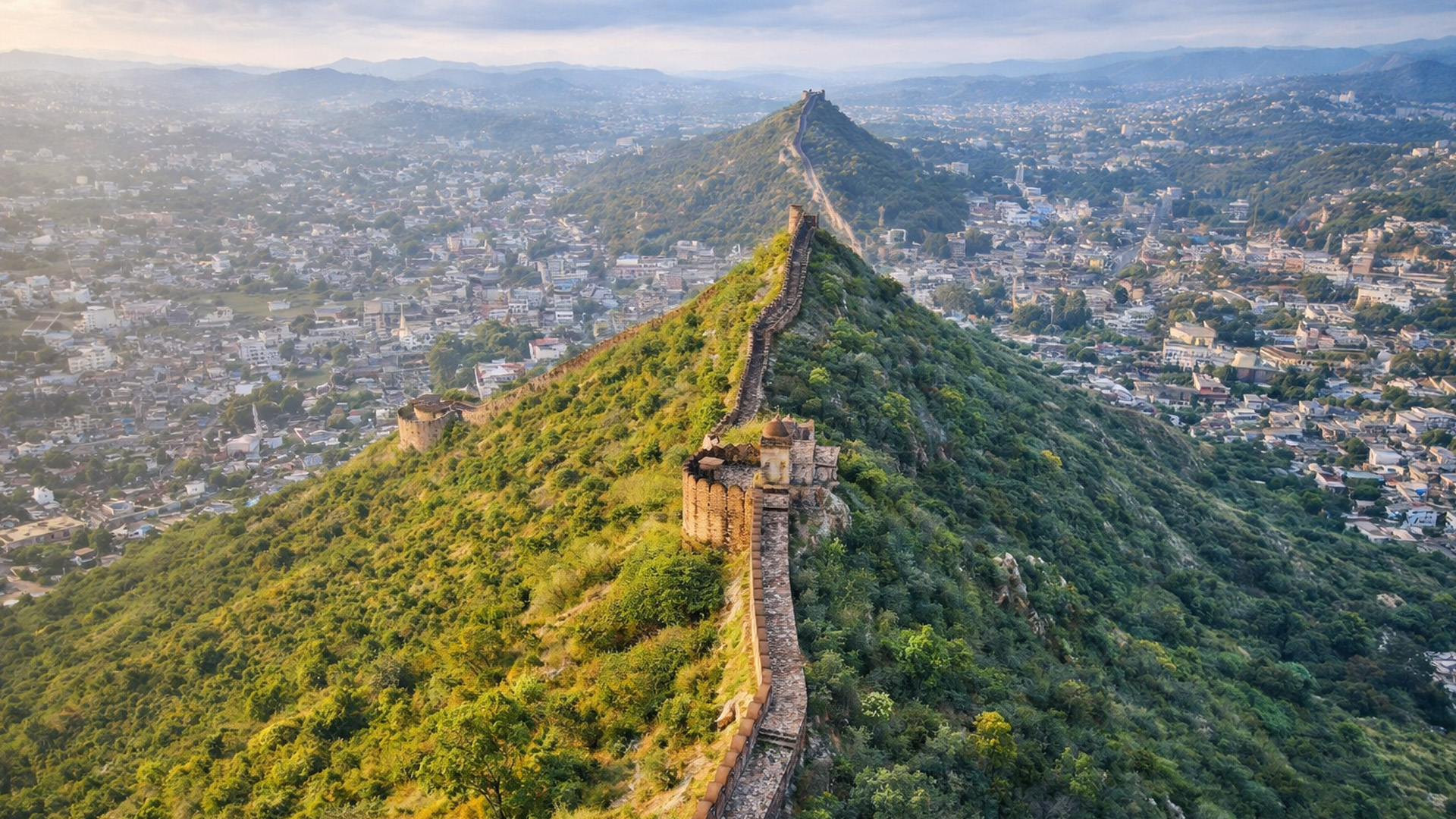 Historic wall overlooking the Pink City Jaipur