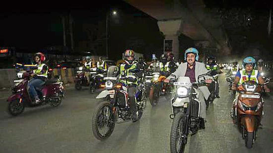 150+ women join 9km night bike rally for road safety in Gurugram