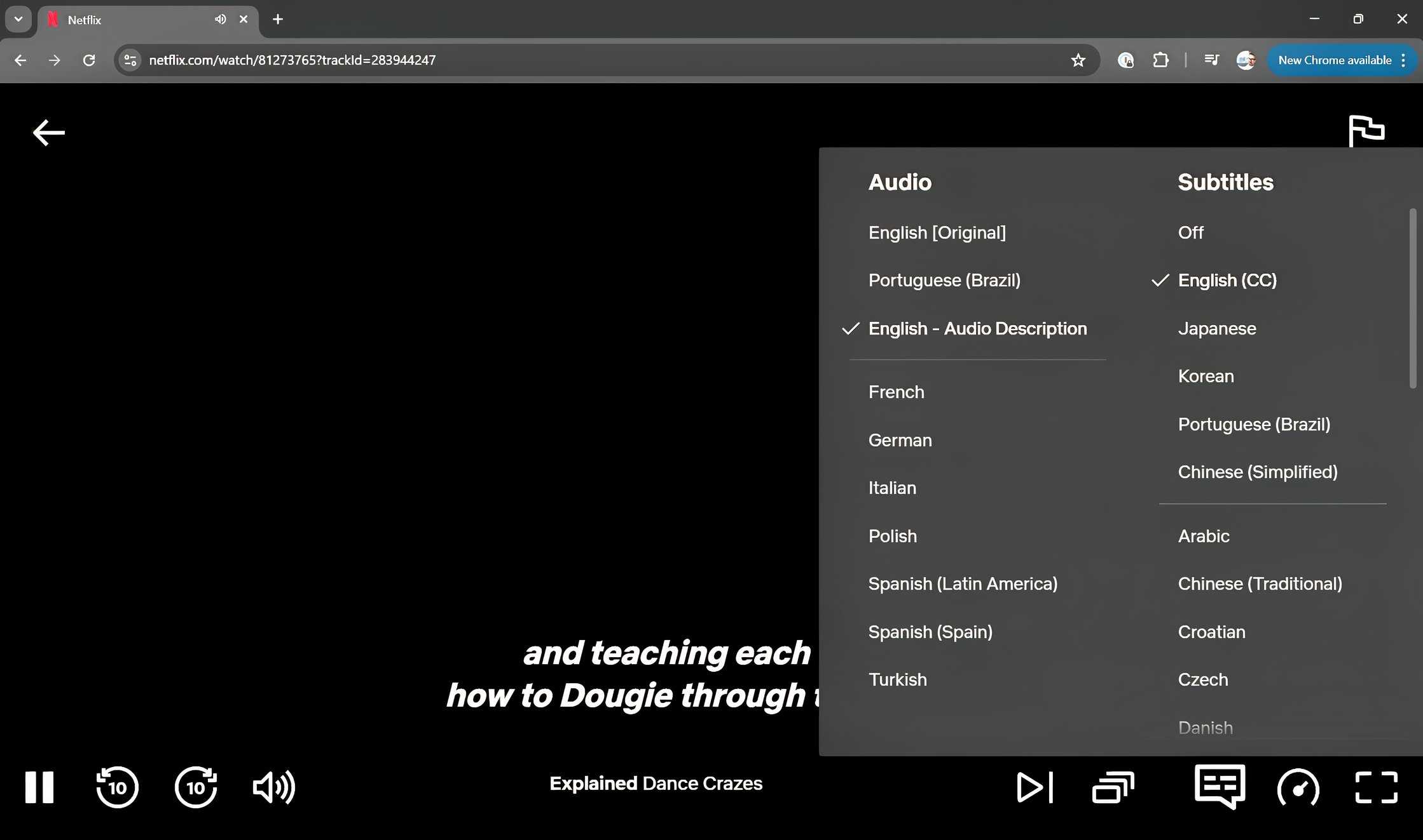 Audio Descriptions option in Netflix