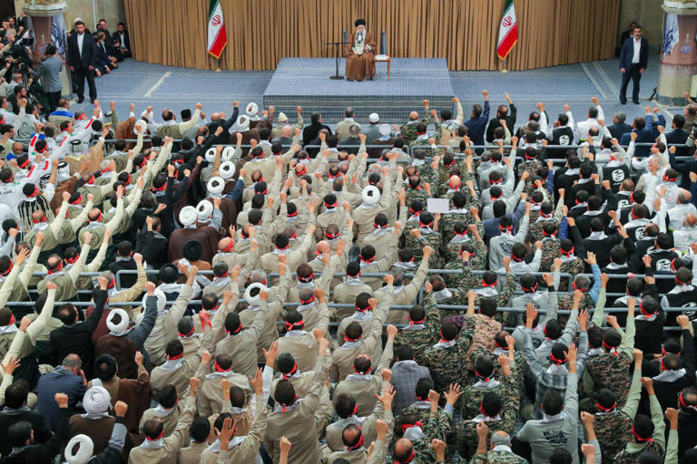 Supreme Leader Ayatollah Ali Khamenei addressed Basij paramilitary force members in 2024.