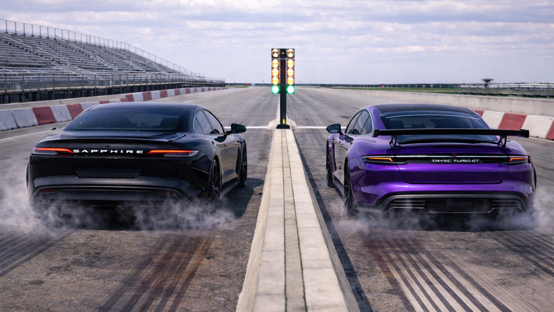 Porsche Taycan Turbo GT vs Lucid Sapphire drag race