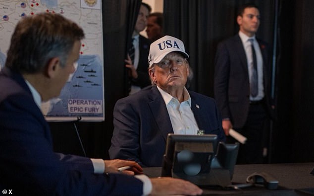 Trump is pictured in the situation room at Mar-a-Lago, on the night that the US obliterated Iran's Supreme Leader's home, killing him