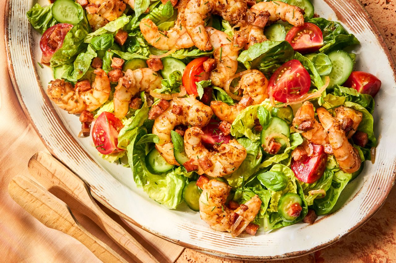 Southern Living Cajun Shrimp Salad on a platter ready to serve