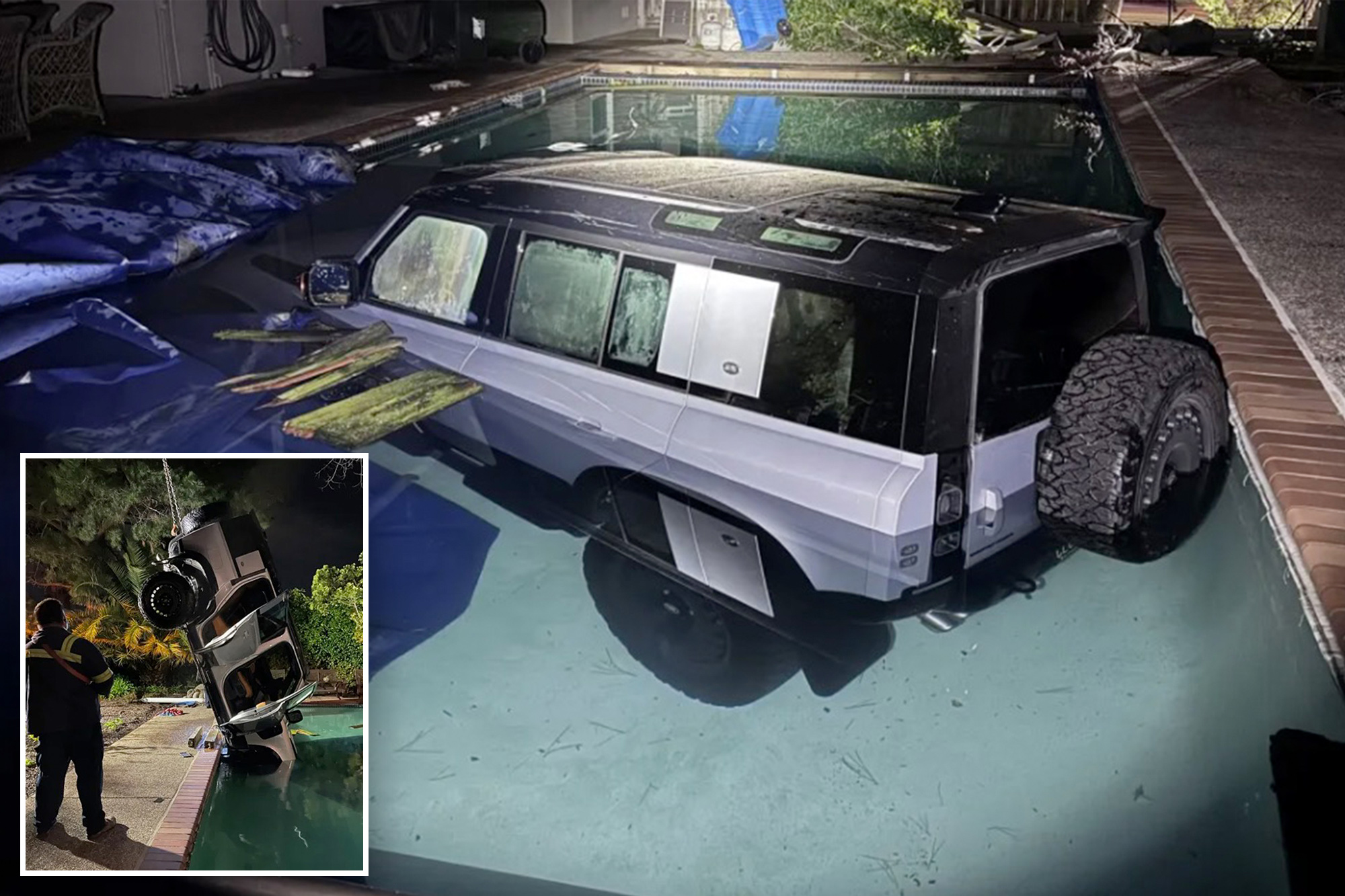 DUI driver crashes $100K Land Rover into backyard swimming pool — see ...