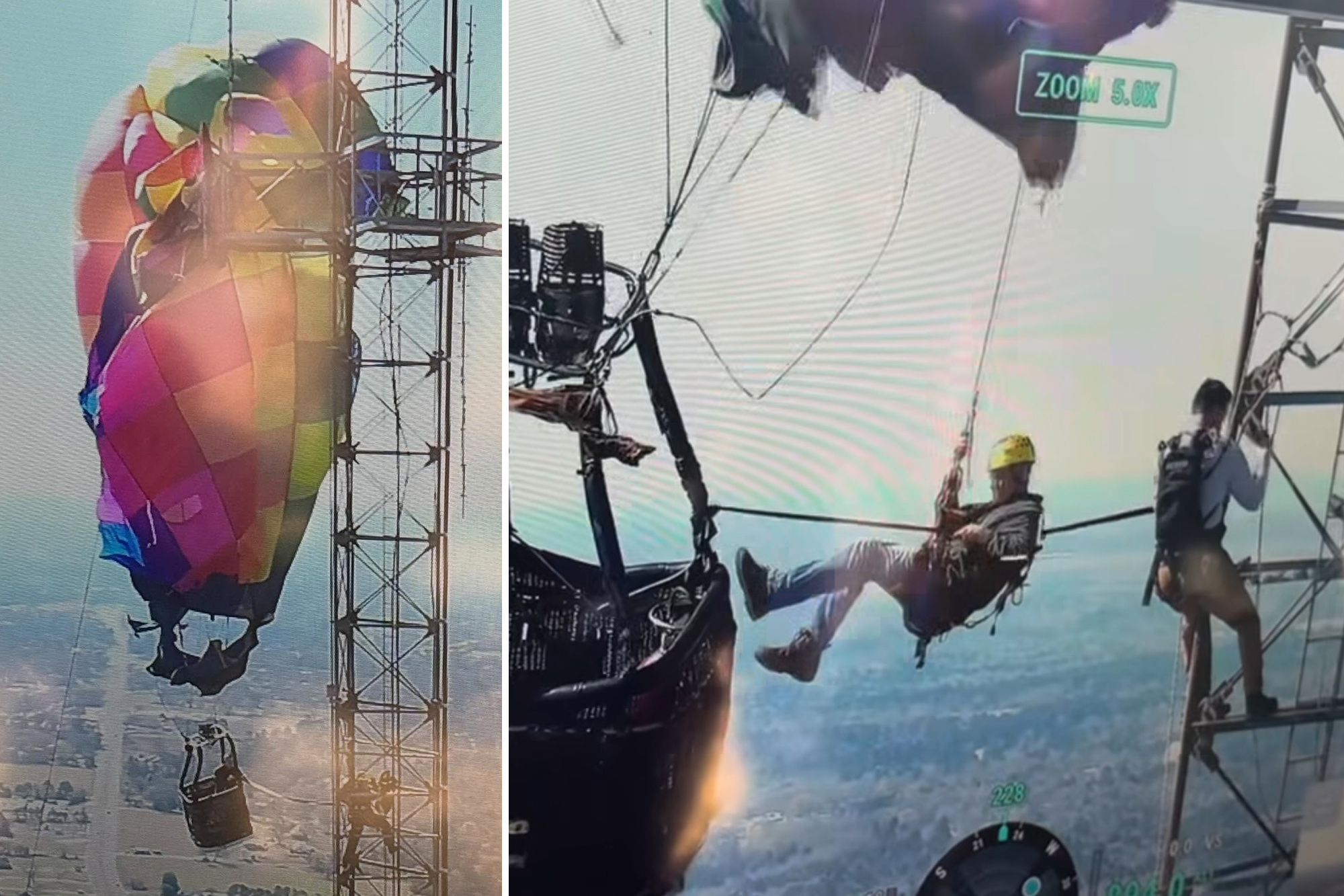 Trapped hot air balloon passengers saved in heart-stopping rescue at nearly 1,000 feet above ground<br>