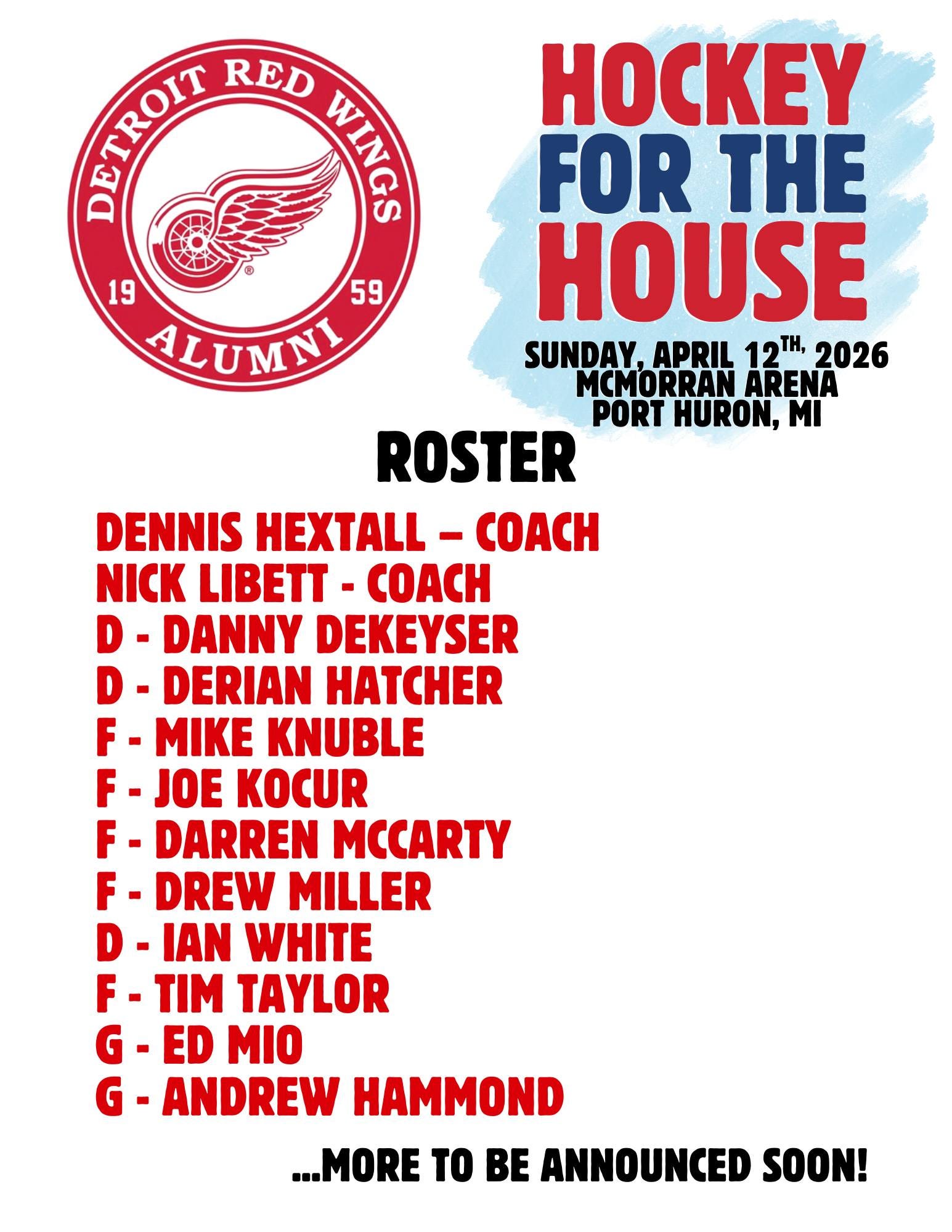 Rosters finalized for Red Wings alumni charity game in Port Huron