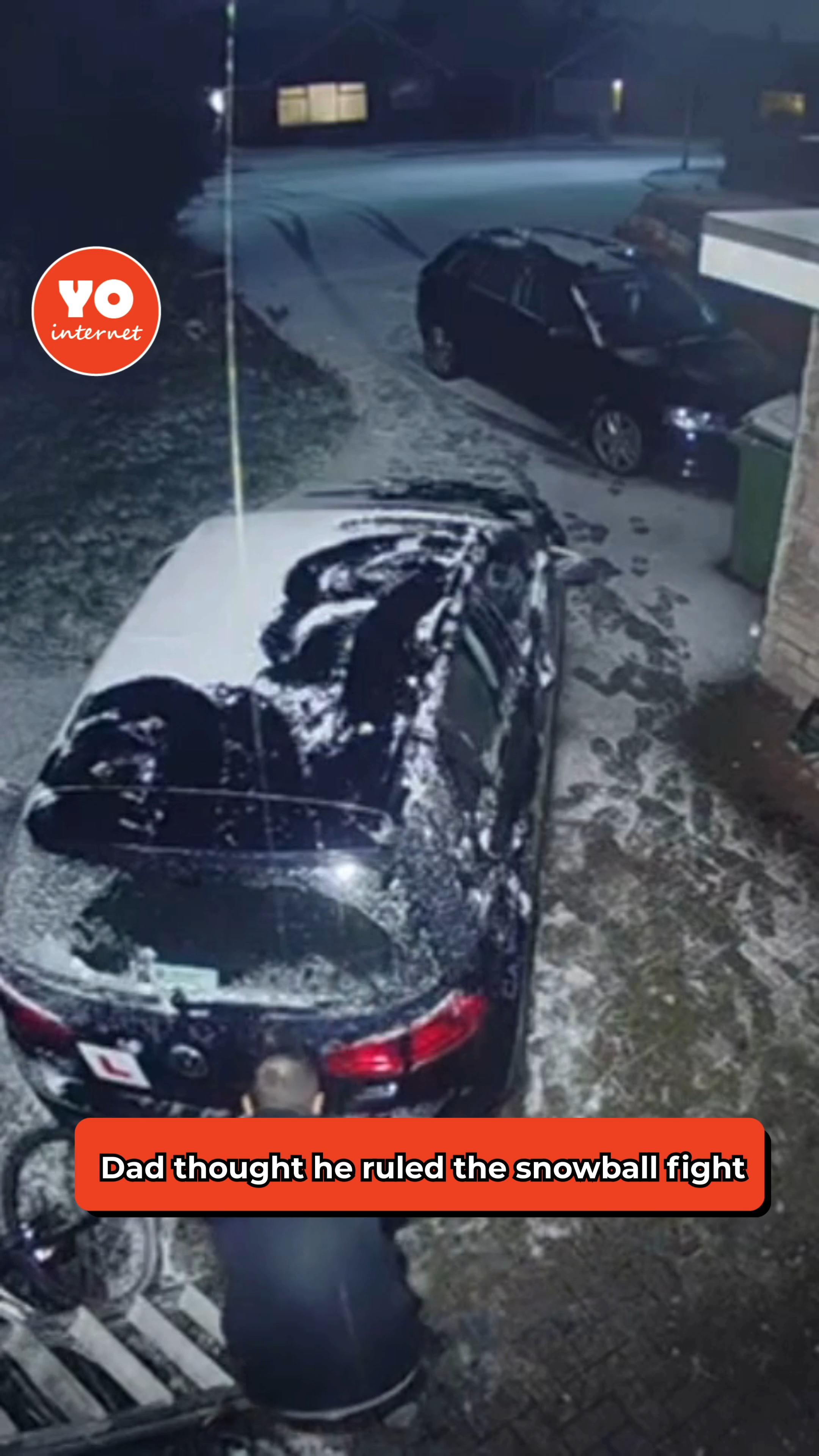 Father struck by a perfectly thrown snowball from his child
