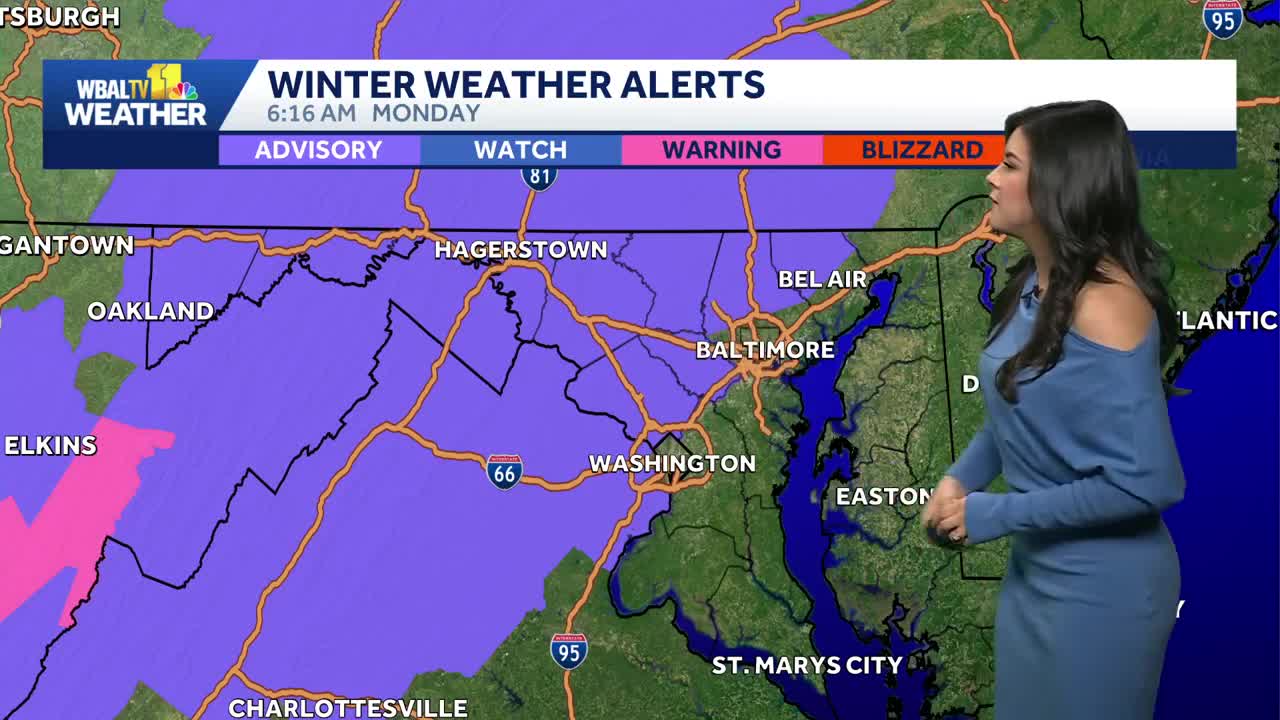 A chance of snow followed by a wintry mix Monday into Tuesday