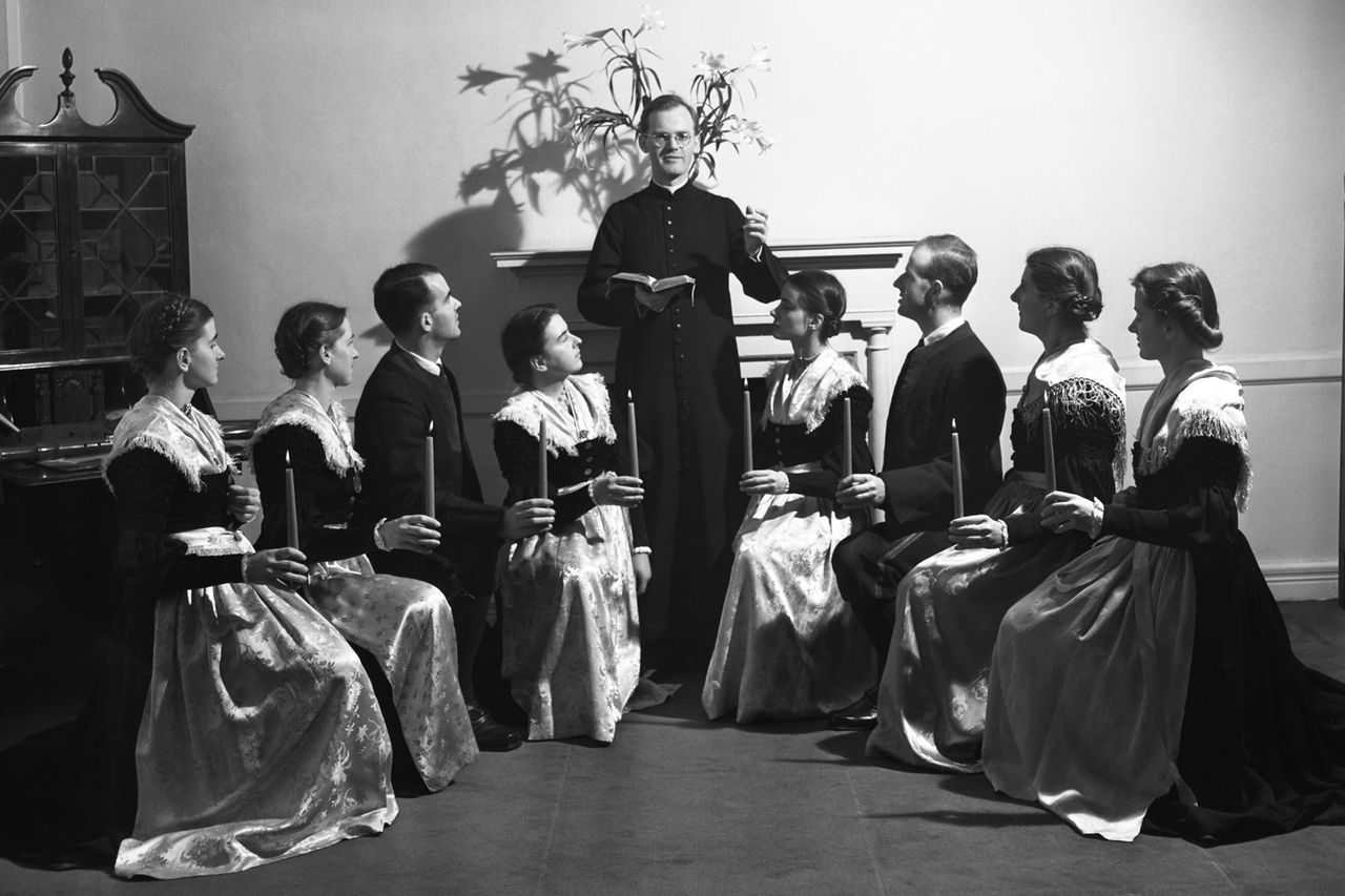 The Trapp Family Singers, lead by Dr. Franz Wasner, rehearse for Easter services in Merion, PA.