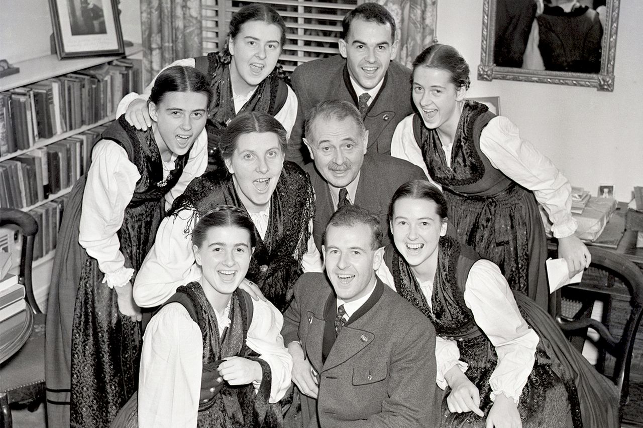The Von Trapp Family singers warm up before a performance in New York's Town Hall.