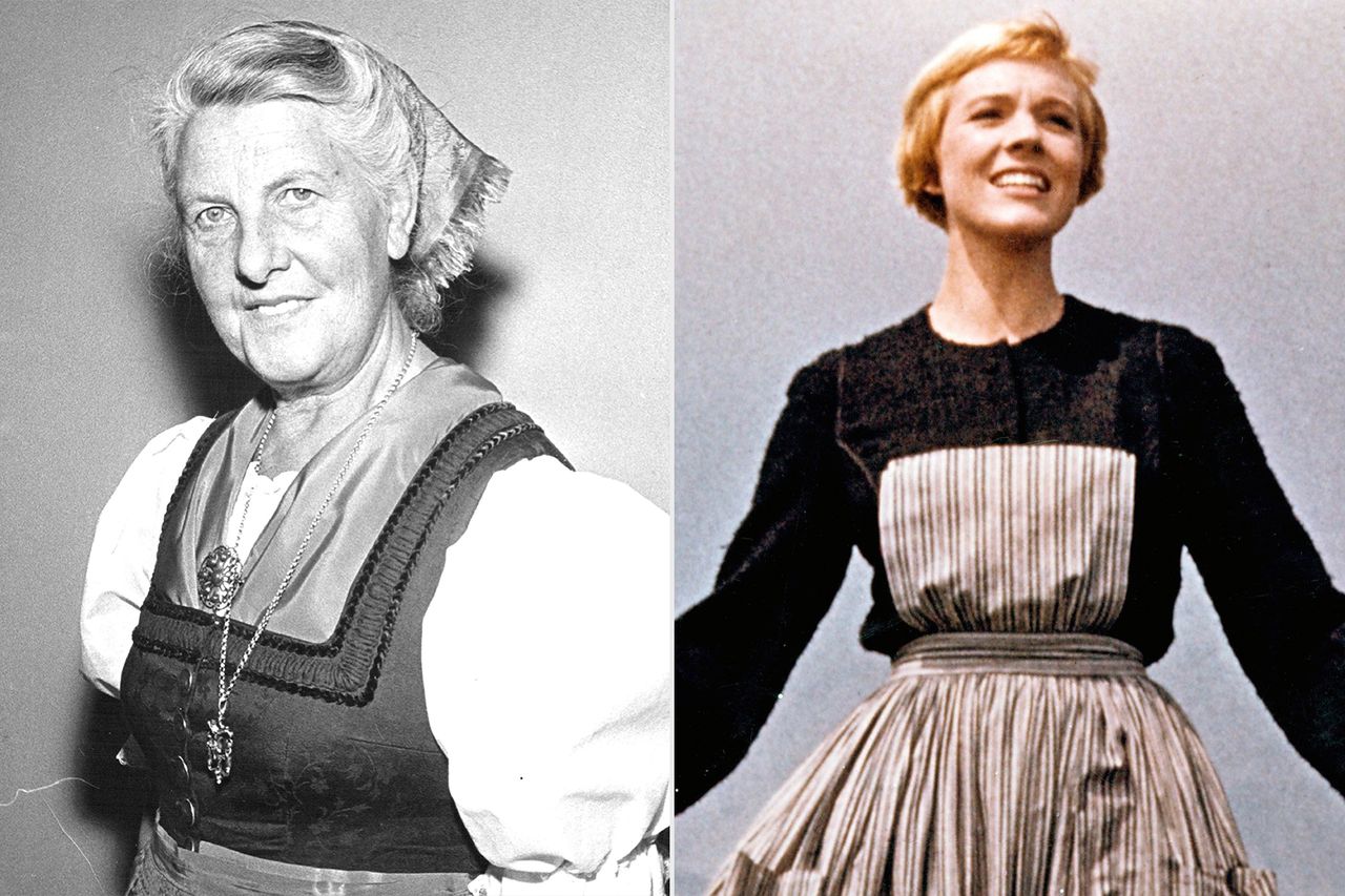Baroness Maria Von Trapp poses for a portrait on April 15, 1964 ; Julie Andrews as Maria in 'The Sound of Music' (1965).