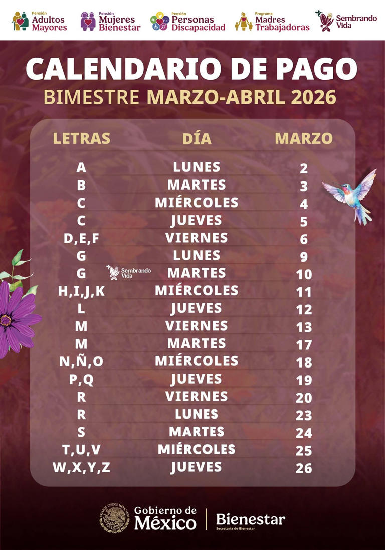 Oficial | Pensión Bienestar revela calendario de pagos para marzo 2026 ...