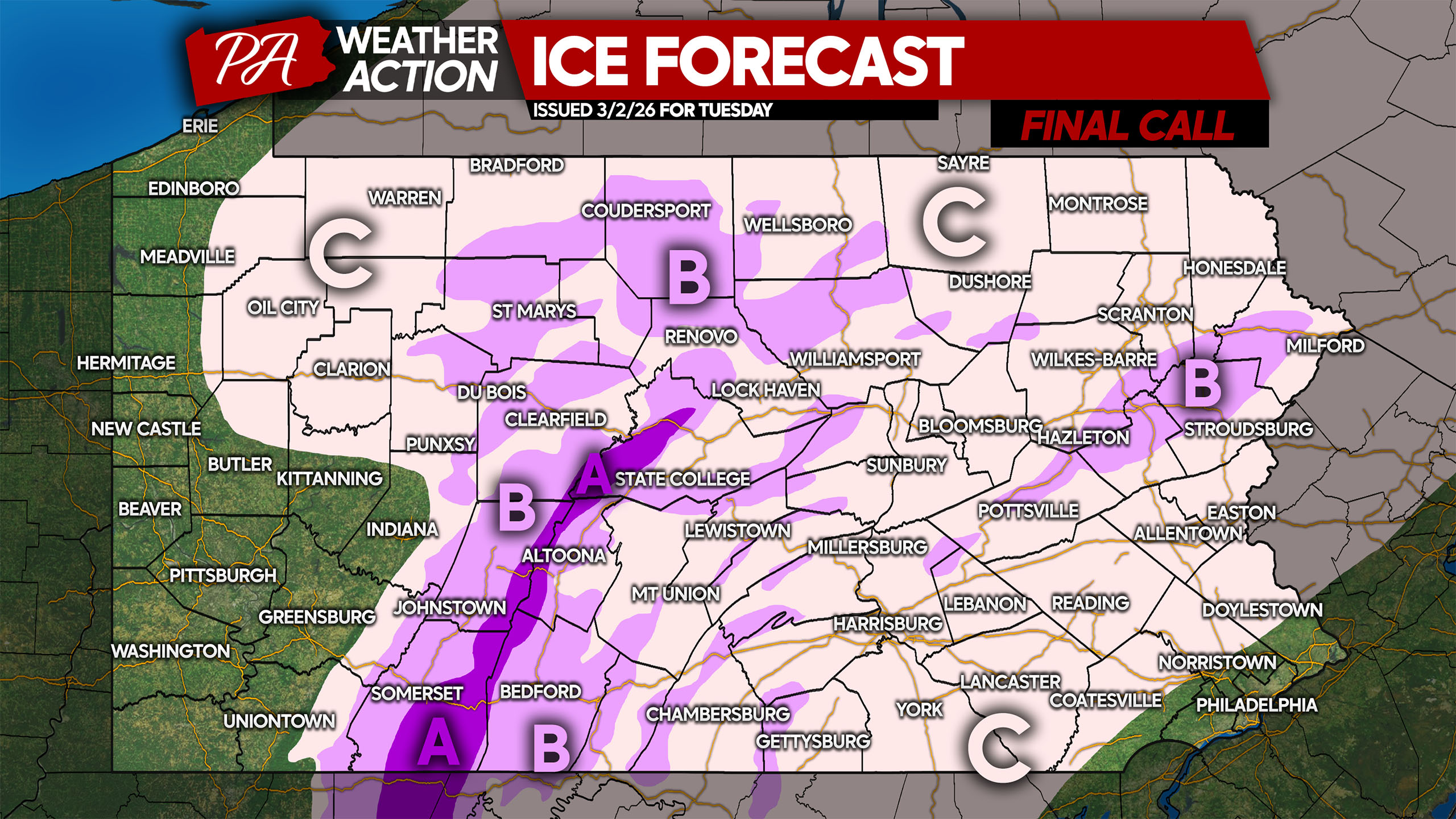 Final call ice accumulation forecast for Tuesday with slippery morning ...