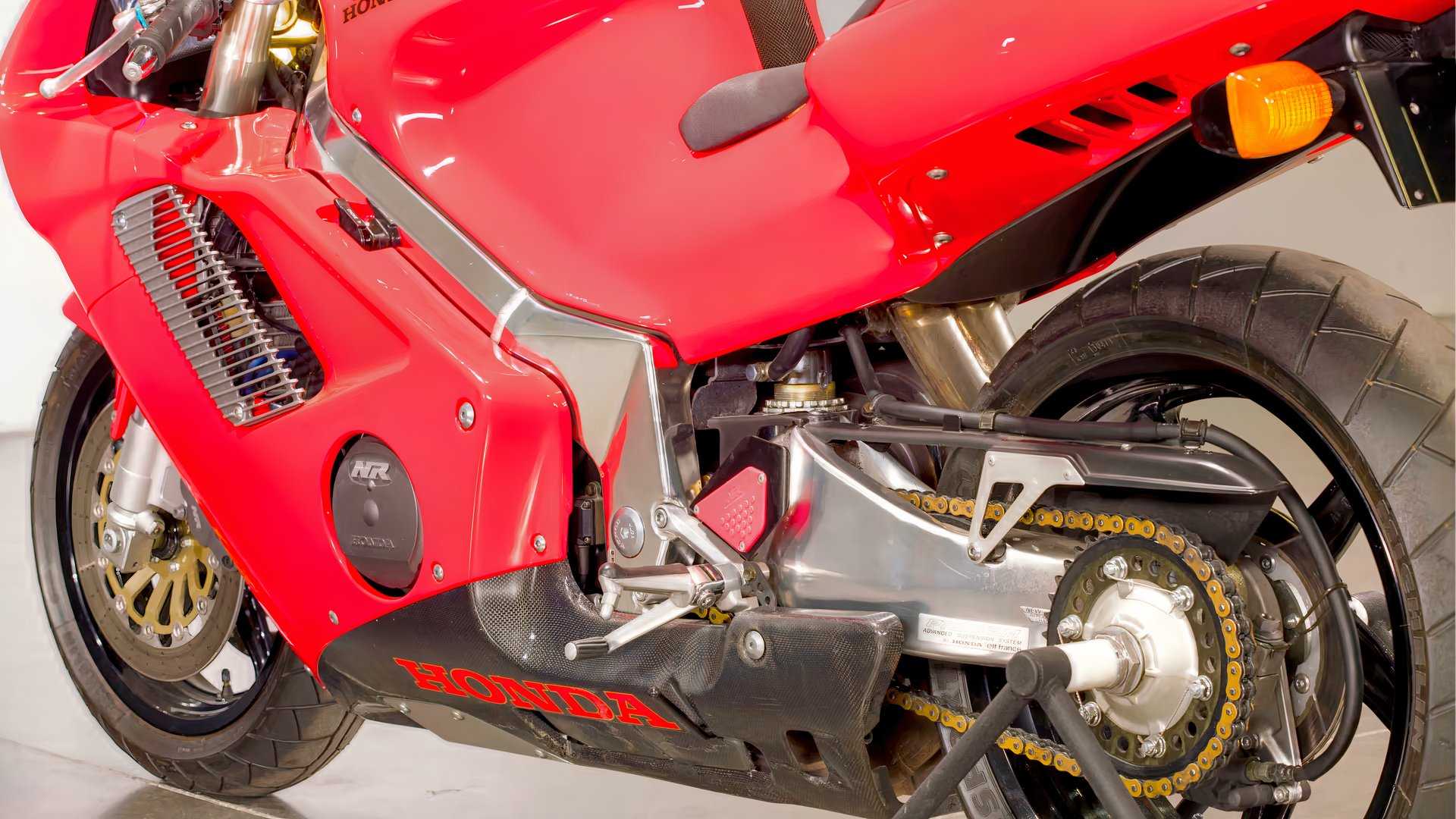 Close up shot of red 1992 Honda NR750