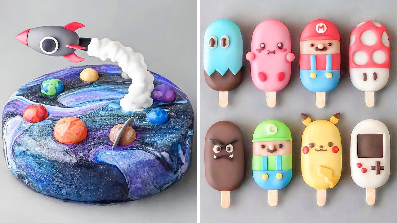 Galaxy space cake and cute character pops