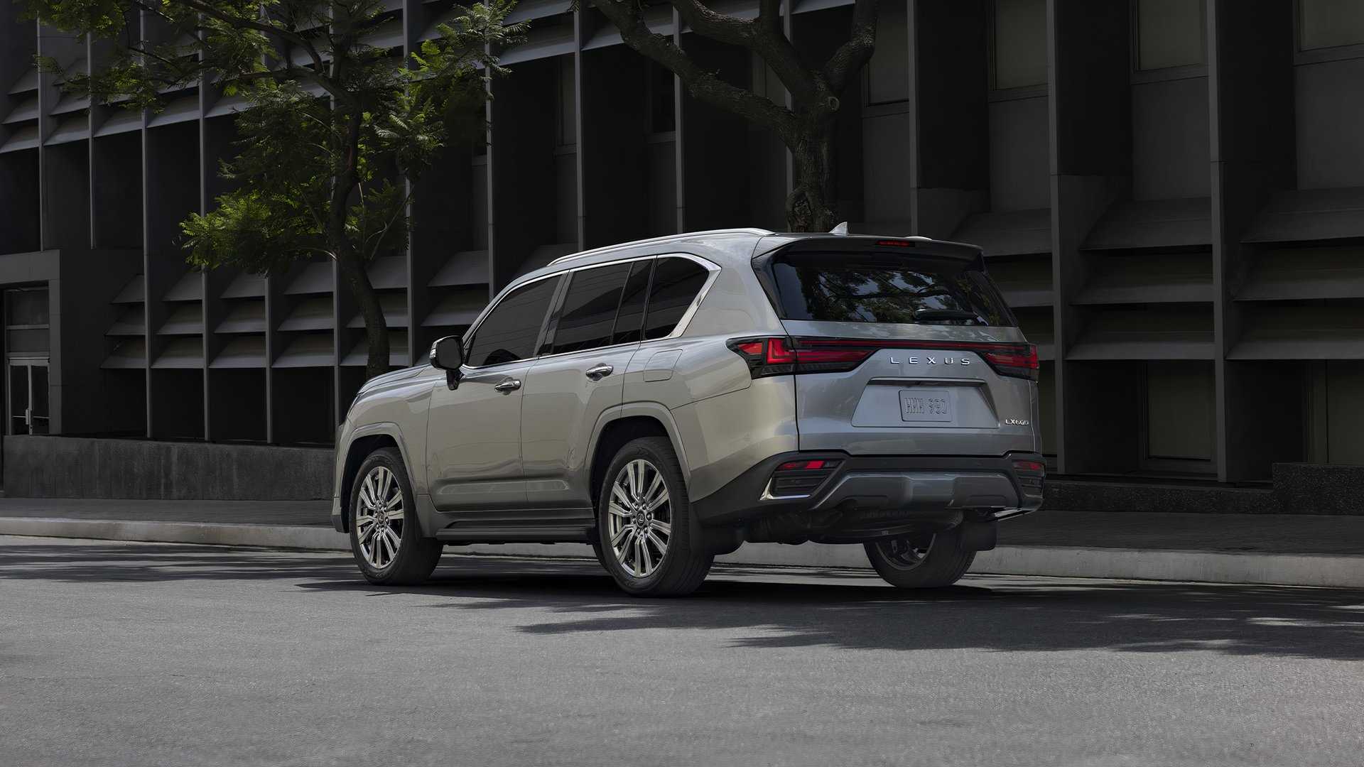 A rear, left hand-side perspective shot of a 2024 LX Ultra Luxury SUV