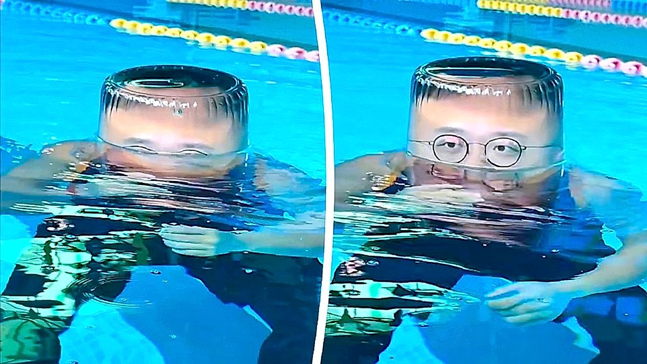 Man's pool pose creates cartoon-like illusion