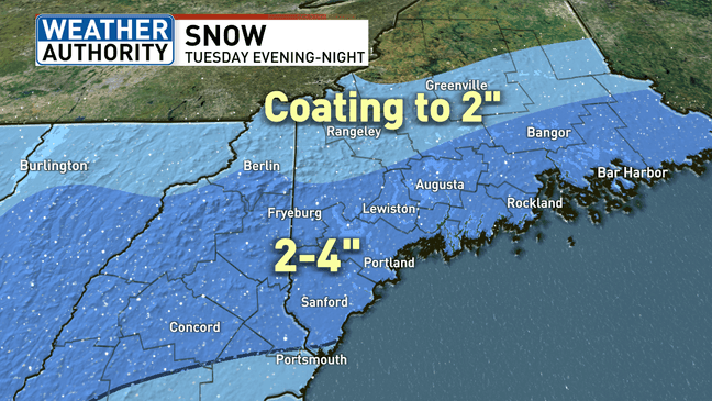 Snow to impact Tuesday evening commute in Maine, mild warm-up to follow